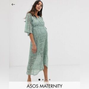 ASOS DESIGN Maternity lace wrap midi dress - sage green - size 16 xl